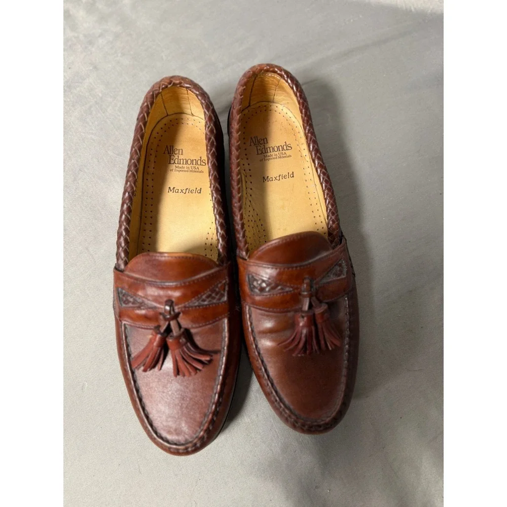 Allen Edmonds Maxfield Mens Size 9Chili Brown Leather Woven Tassel Loafers